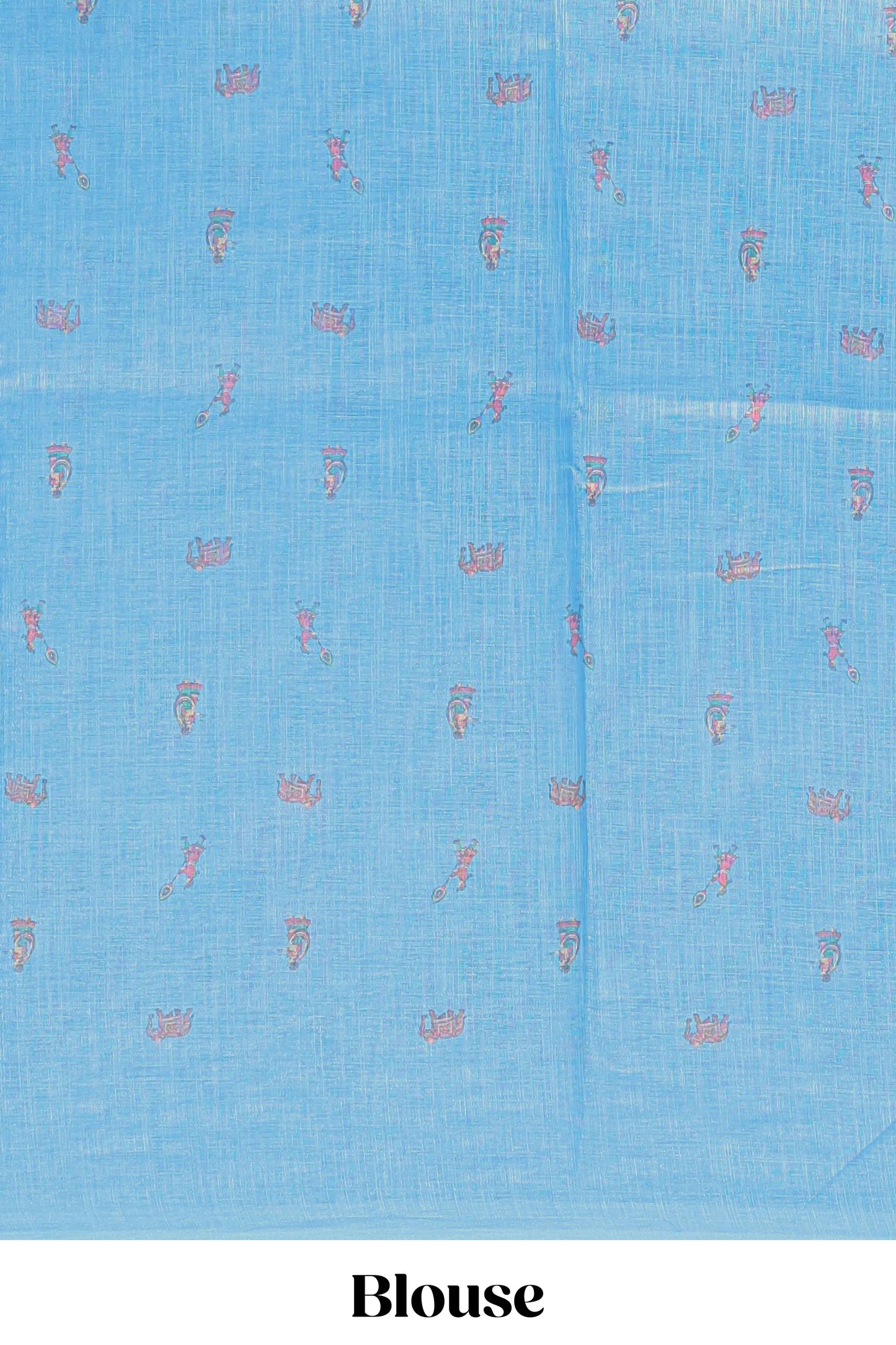 Borderless blue kalamkari style pattachitra art design linen cotton saree with matching blouse