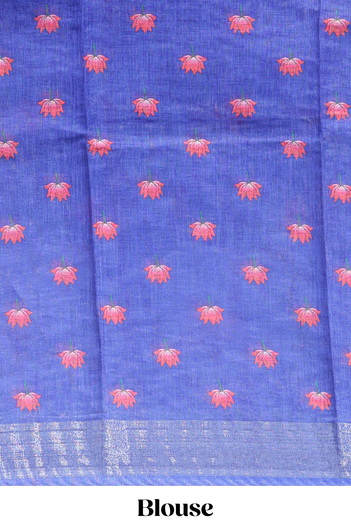 Violet floral & cow design linen cotton saree with self silver zari border and matching blouse