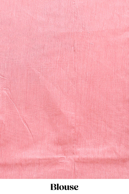 Borderless pink floral design linen cotton saree with matching blouse