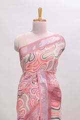 Multi color abstract design linen cotton saree with contrast border and matching blouse