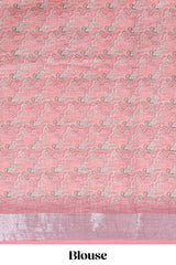 Multi color abstract design linen cotton saree with contrast border and matching blouse