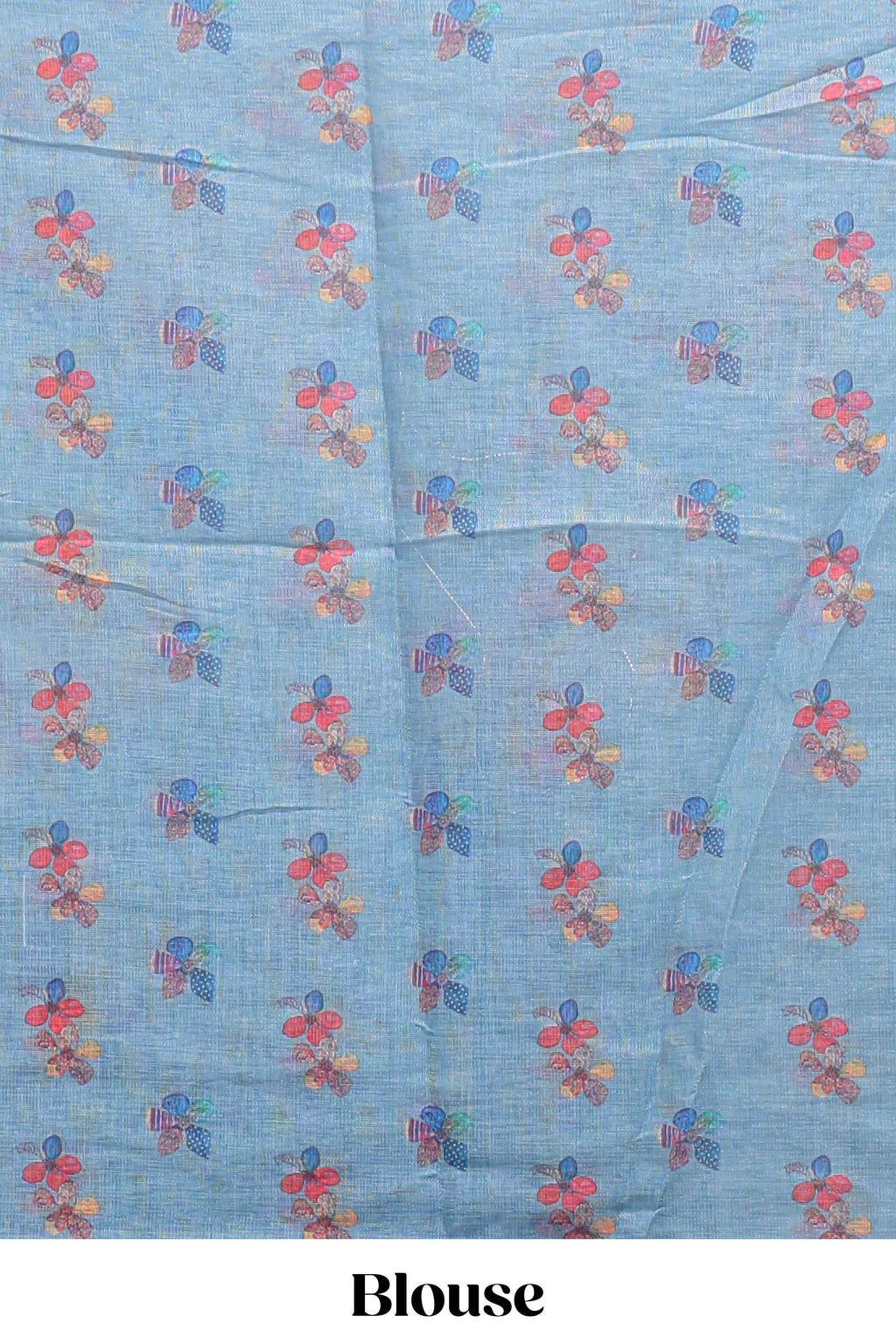 Blue floral design linen cotton saree with scallop border and matching printed blouse