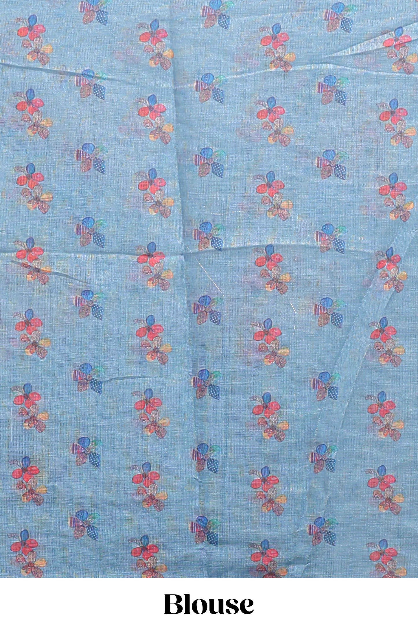 Blue floral design linen cotton saree with scallop border and matching printed blouse