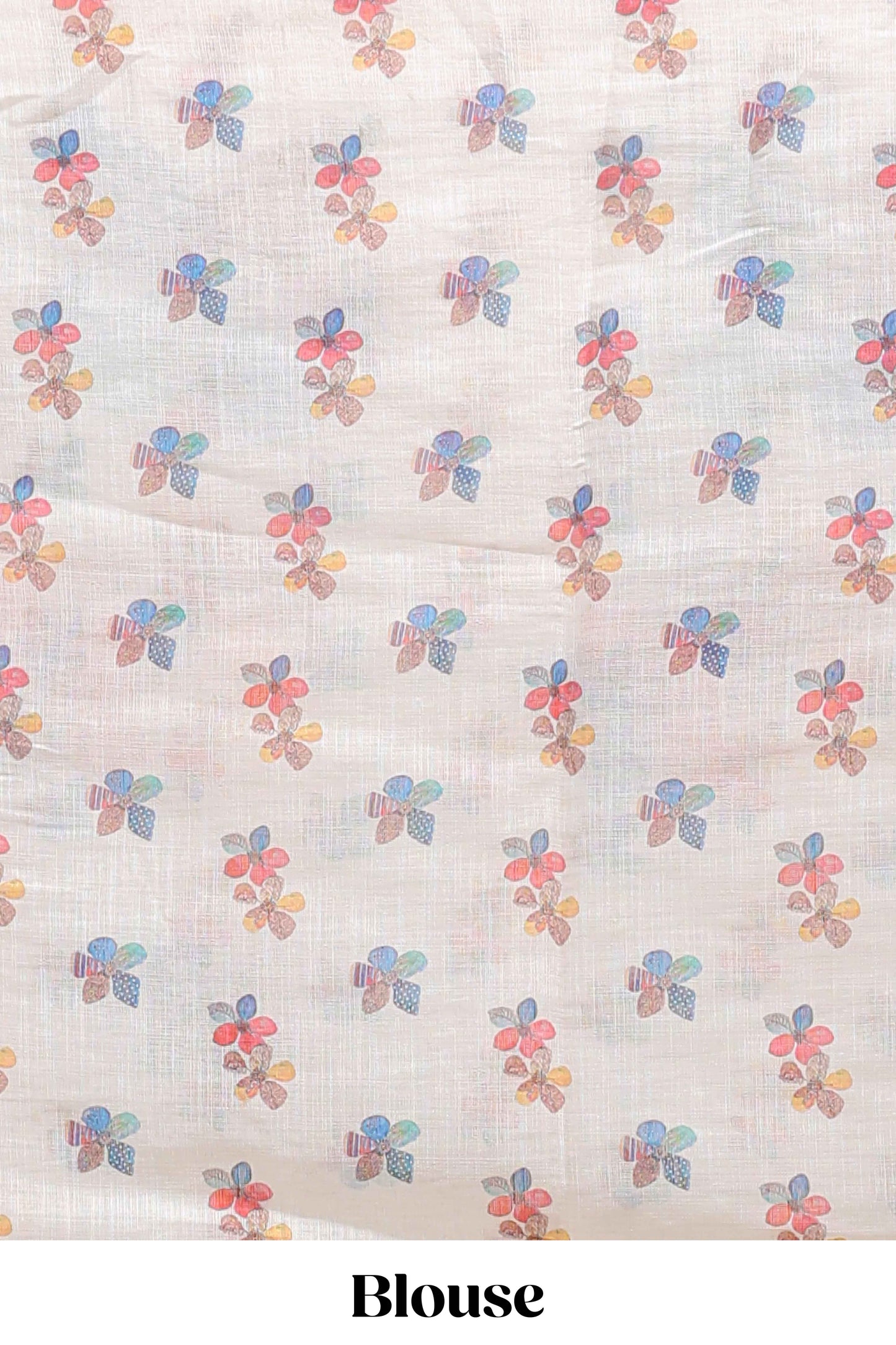 Off white floral design linen cotton saree with scallop border and matching printed blouse