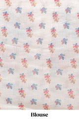 Off white floral design linen cotton saree with scallop border and matching printed blouse
