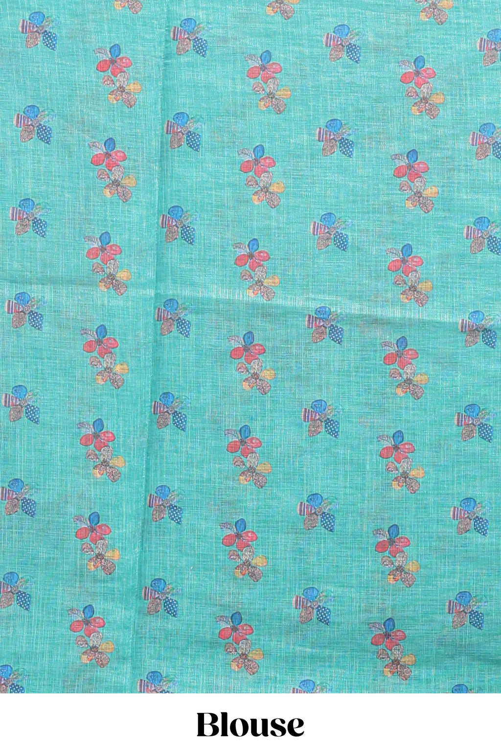 Green floral design linen cotton saree with scallop border and matching printed blouse