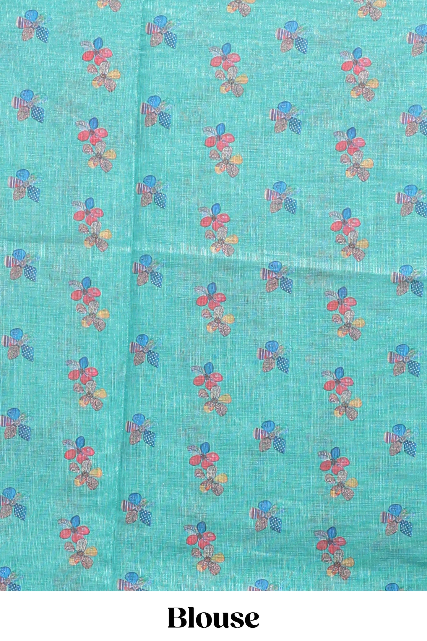 Green floral design linen cotton saree with scallop border and matching printed blouse