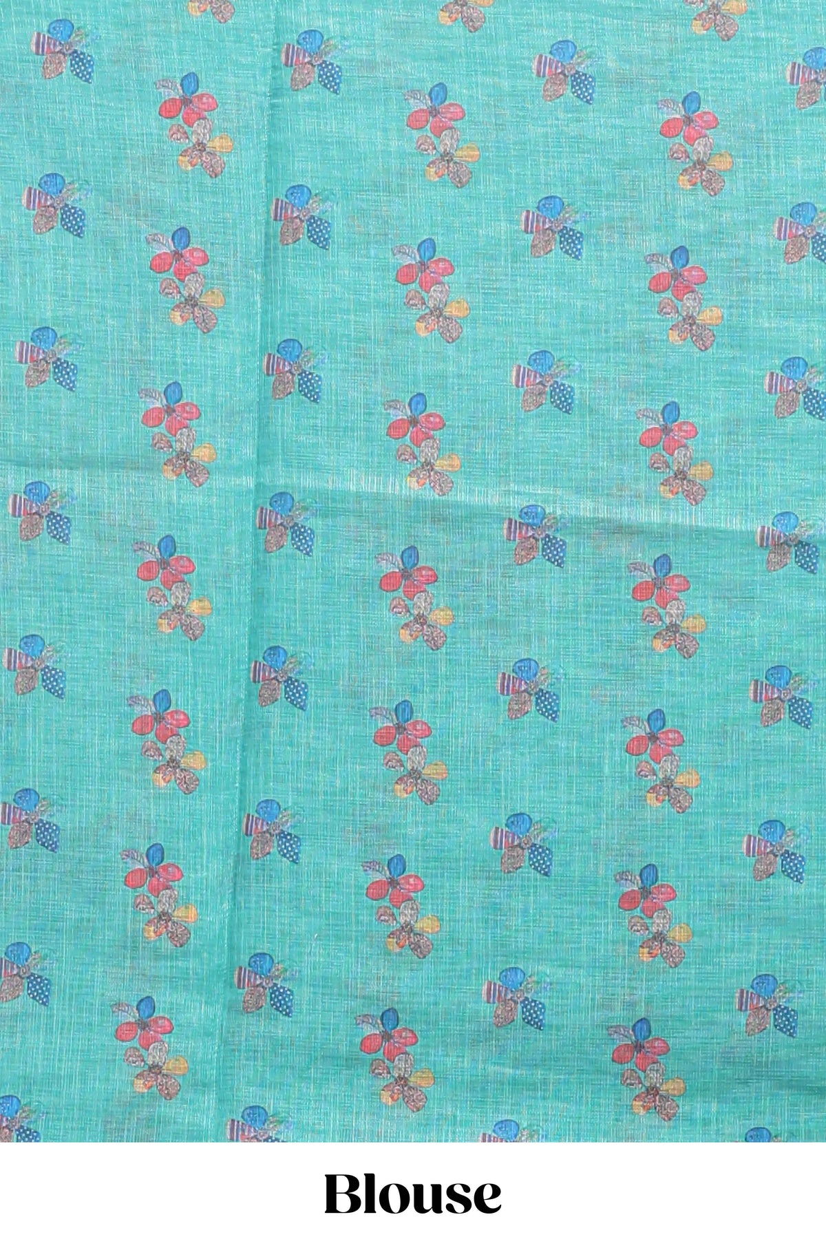 Green floral design linen cotton saree with scallop border and matching printed blouse