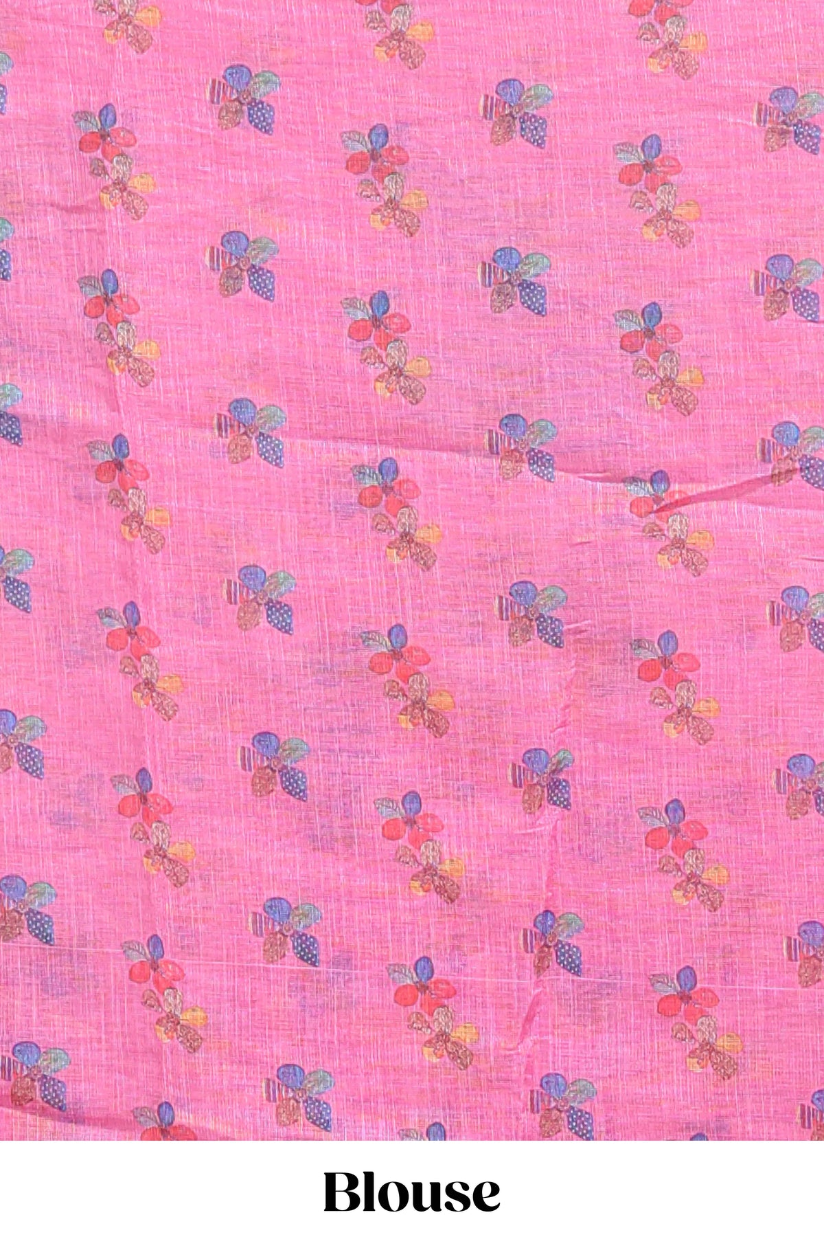 Pink floral design linen cotton saree with scallop border and matching printed blouse