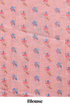 Peach floral design linen cotton saree with scallop border and matching printed blouse