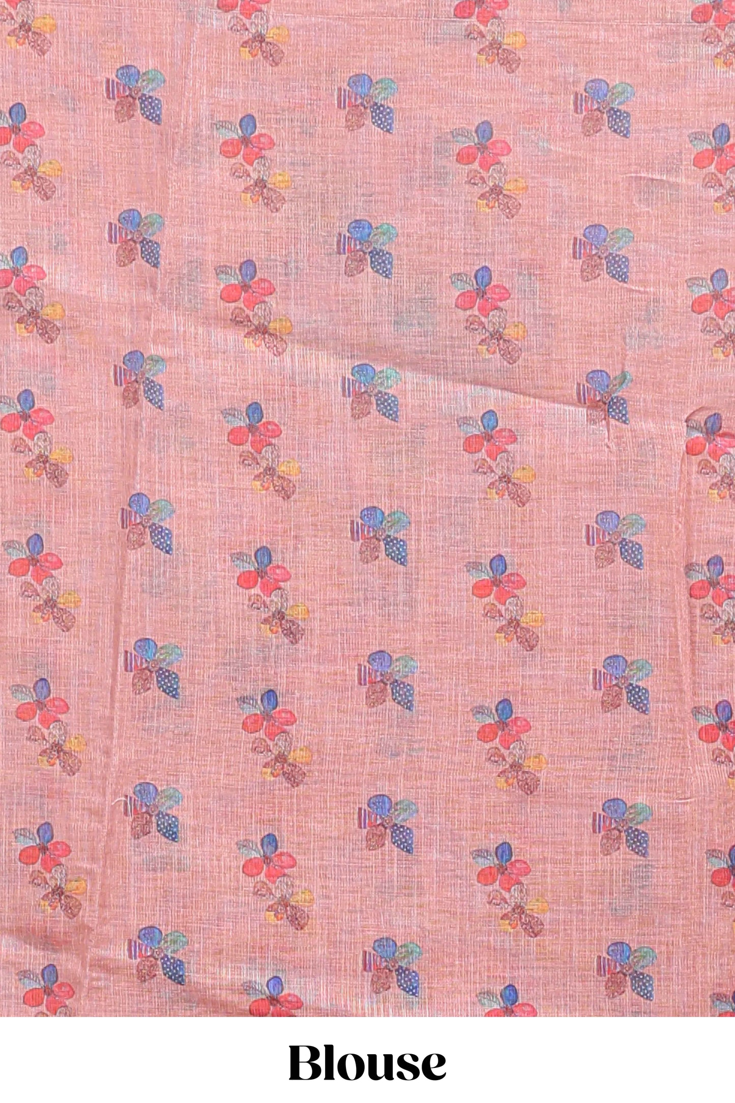 Peach floral design linen cotton saree with scallop border and matching printed blouse