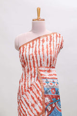 Orange striped leheriya print linen cotton saree with self border and matching blouse