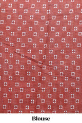 Orange striped leheriya print linen cotton saree with self border and matching blouse