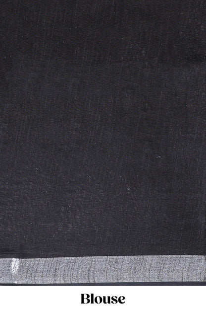 Black floral design linen cotton saree with self zari border and matching plain blouse