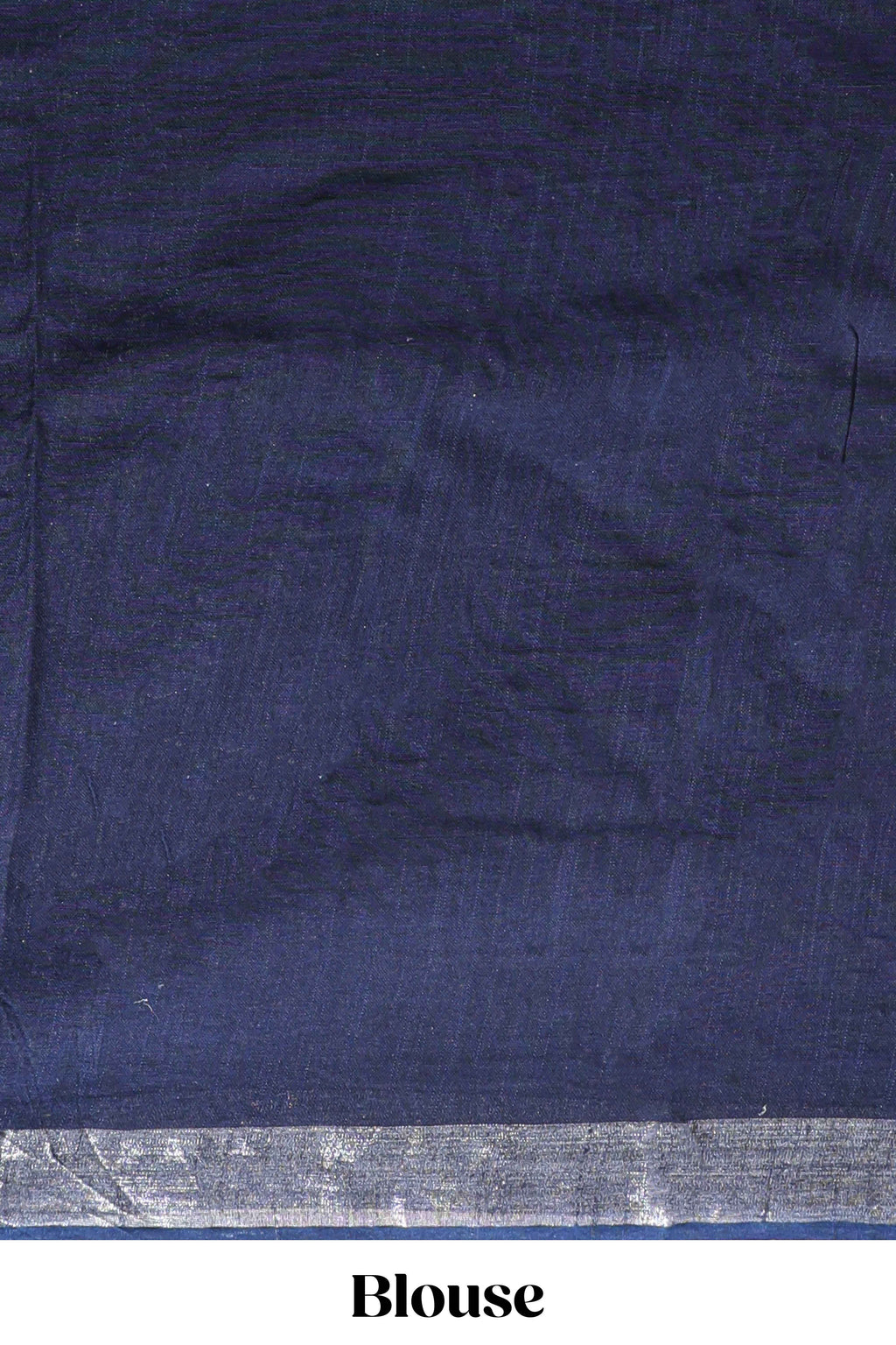 Dark blue floral design linen cotton saree with self zari border and matching plain blouse