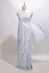 Grey abstract line scribble design linen cotton saree with self zari border and matching plain blouse