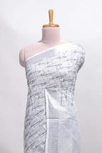 Grey abstract line scribble design linen cotton saree with self zari border and matching plain blouse