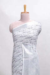 Grey abstract line scribble design linen cotton saree with self zari border and matching plain blouse