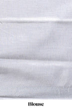 Grey abstract line scribble design linen cotton saree with self zari border and matching plain blouse