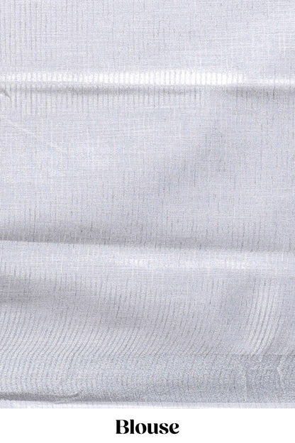 Grey abstract line scribble design linen cotton saree with self zari border and matching plain blouse