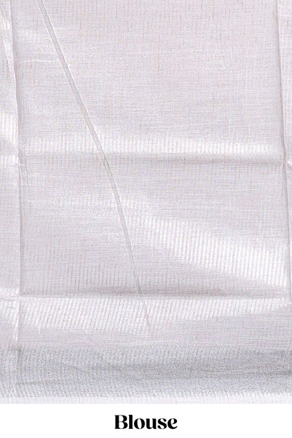 Pink abstract line scribble design linen cotton saree with self zari border and matching plain blouse