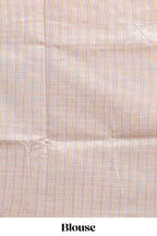 Sandal checked floral design linen cotton saree with self zari border and matching blouse