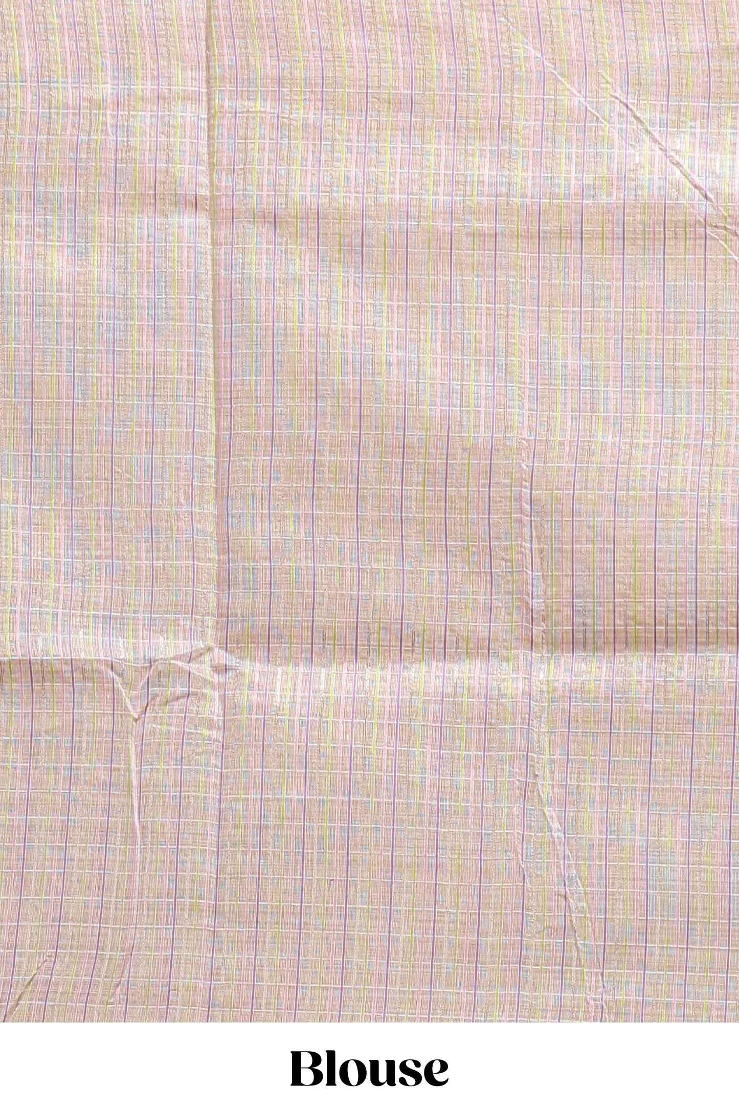 Sandal checked floral design linen cotton saree with self zari border and matching blouse