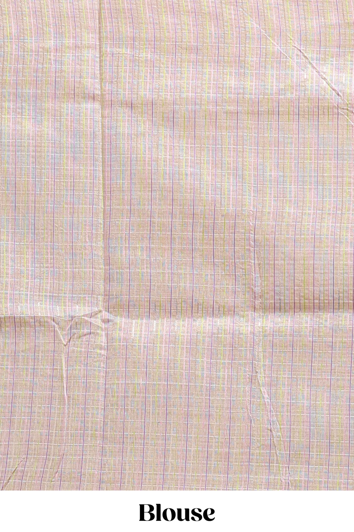 Sandal checked floral design linen cotton saree with self zari border and matching blouse