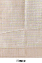 Sandal checked floral design linen cotton saree with self zari border and matching blouse