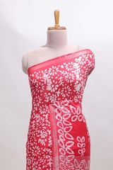 Red floral design linen cotton saree with self zari border and matching blouse
