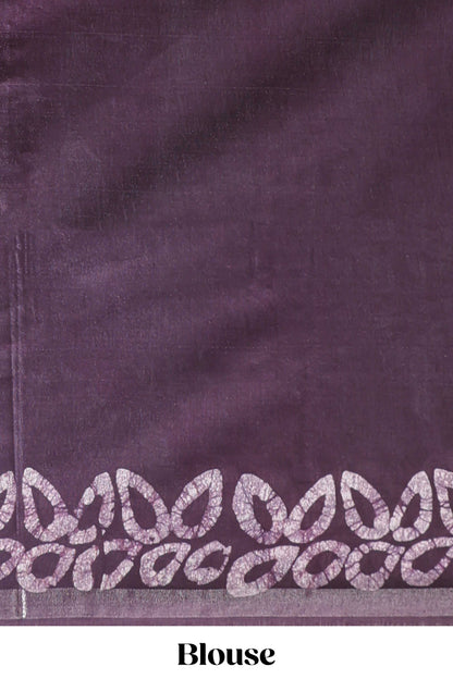 Dark purple floral design linen cotton saree with self zari border and matching blouse