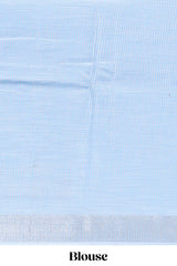 Blue embroidery floral design linen cotton saree with self zari border and matching blouse
