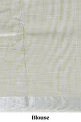 Green embroidery floral design linen cotton saree with self zari border and matching blouse