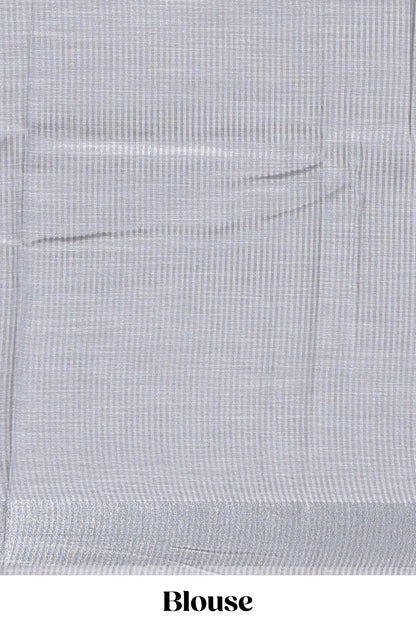 Grey embroidery floral design linen cotton saree with self zari border and matching blouse