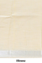 Yellow embroidery floral design linen cotton saree with self zari border and matching blouse