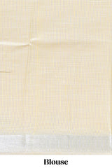 Yellow embroidery floral design linen cotton saree with self zari border and matching blouse