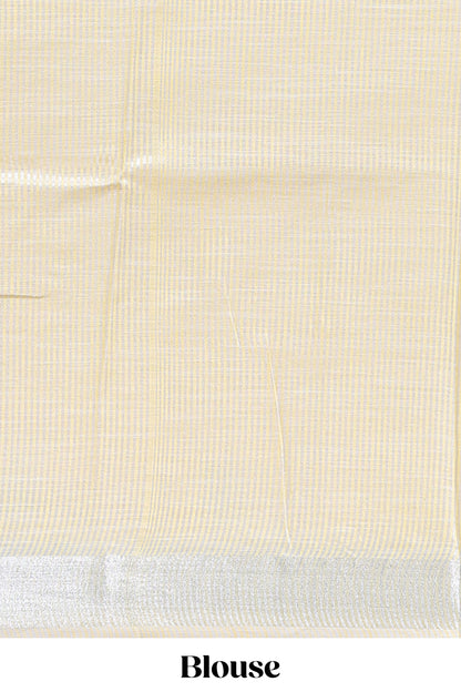 Yellow embroidery floral design linen cotton saree with self zari border and matching blouse