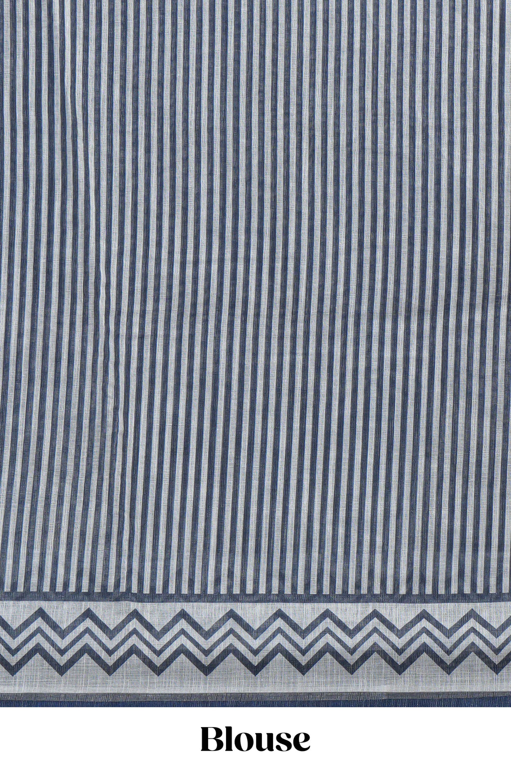 Blue linen cotton saree with  sequin details striped and geometric zigzag pallu with scallop border along with striped blouse