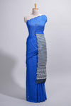 Royal blue linen cotton saree withsequin details striped and geometric zigzag pallu with scallop border along with striped blouse