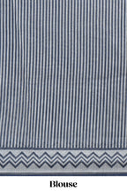 Royal blue linen cotton saree with  sequin details striped and geometric zigzag pallu with scallop border along with striped blouse