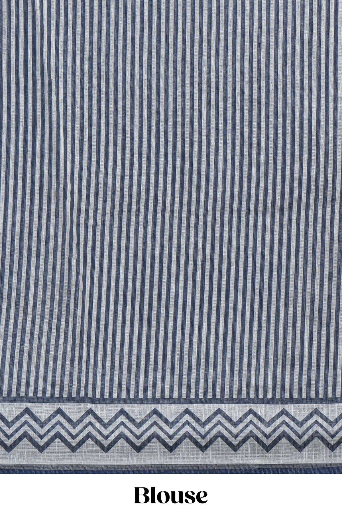 Royal blue linen cotton saree with  sequin details striped and geometric zigzag pallu with scallop border along with striped blouse