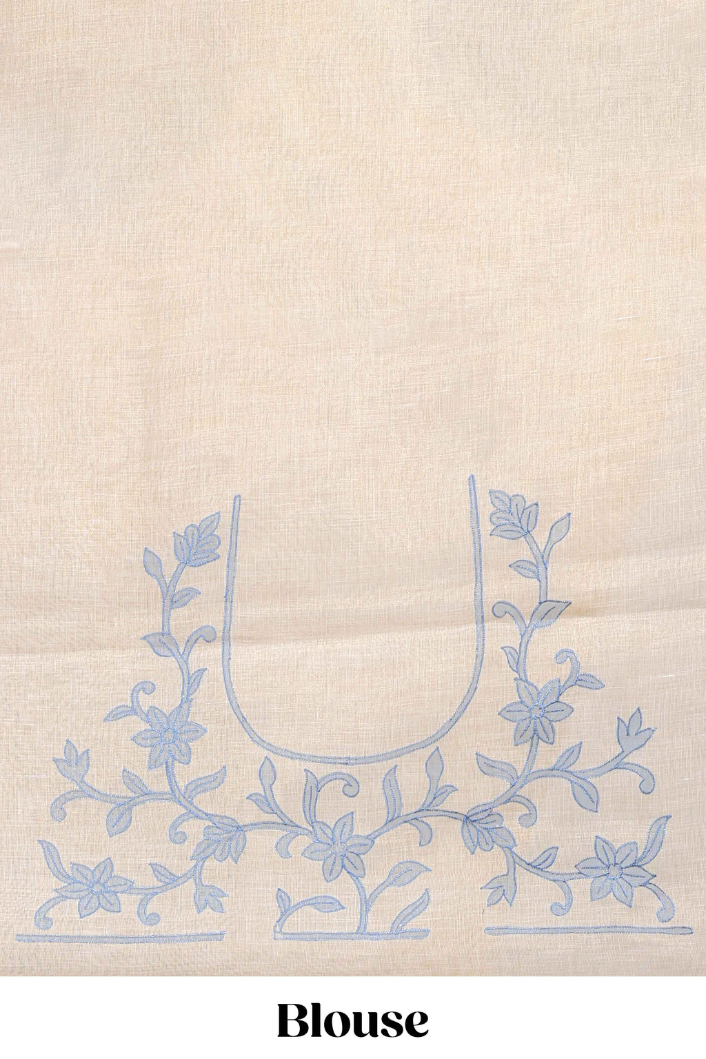 Cream floral design linen cotton saree with self zari border and matching printed blouse