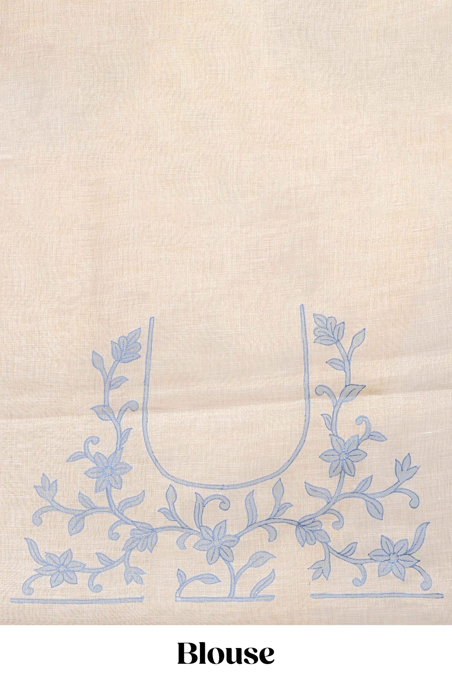 Cream floral design linen cotton saree with self zari border and matching printed blouse