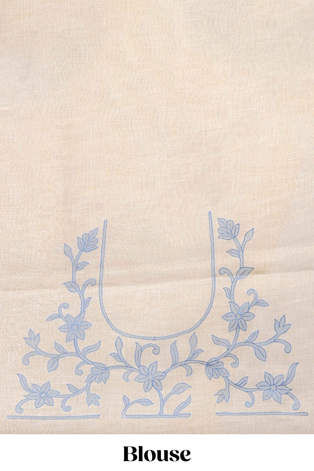 Cream floral design linen cotton saree with self zari border and matching printed blouse