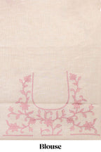 Cream floral design linen cotton saree with self zari border and matching printed blouse