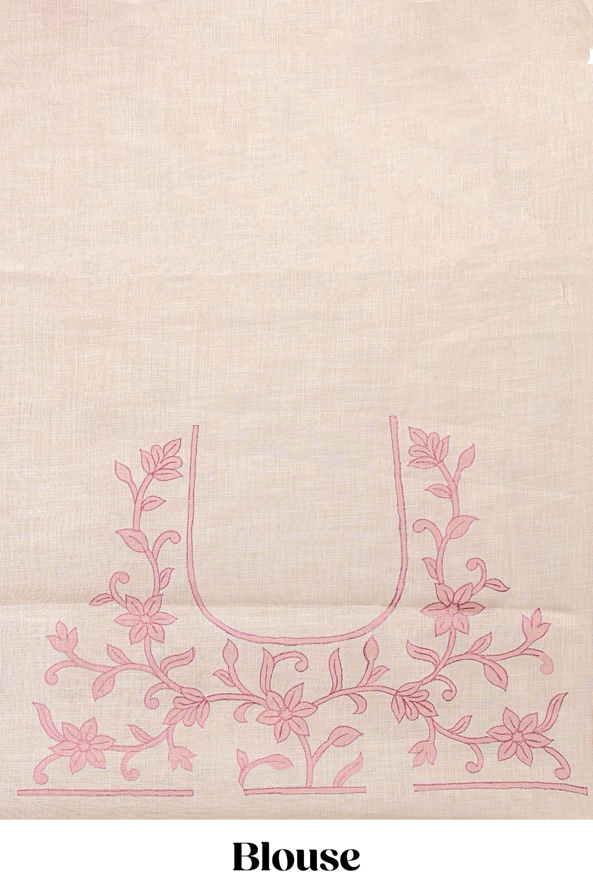 Cream floral design linen cotton saree with self zari border and matching printed blouse