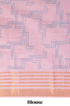 Lavender linen saree with  body  floral and traditional motifs with a contrasting  pallu striped zari border and tassel along with contrast blouse
