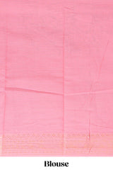 Linen saree with a pink colourfeaturing floral patterns with a contrastfloral printed pallu and zari border with tassel along with contrast blouse