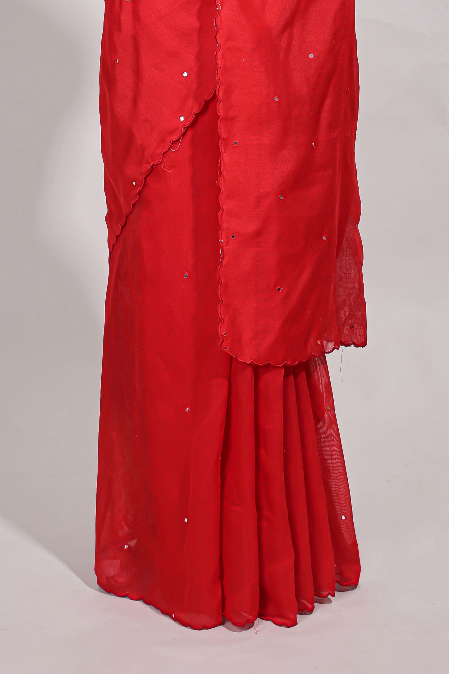 Rani pink with mirror work  linen cotton saree with patch work style  printed blouse