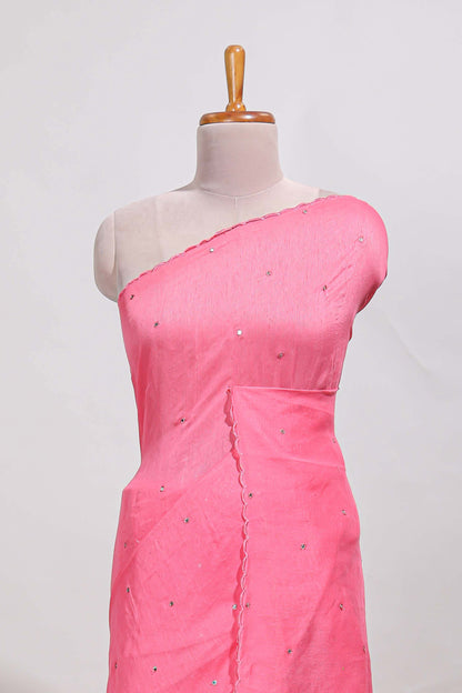 pink with mirror work  linen cotton saree with patch work style  printed blouse